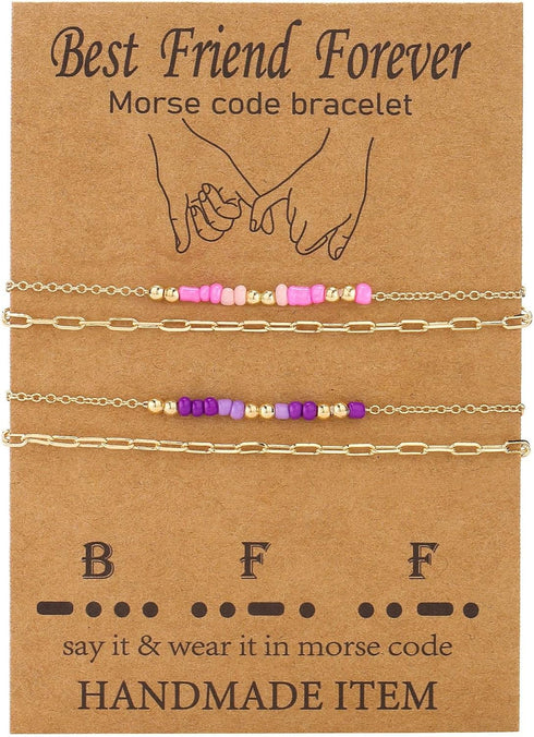 COLORFUL BLING BFF Bracelets 2 Best Friend Friendship Matching Morse Code Pinky Promise Bracelet for Women...