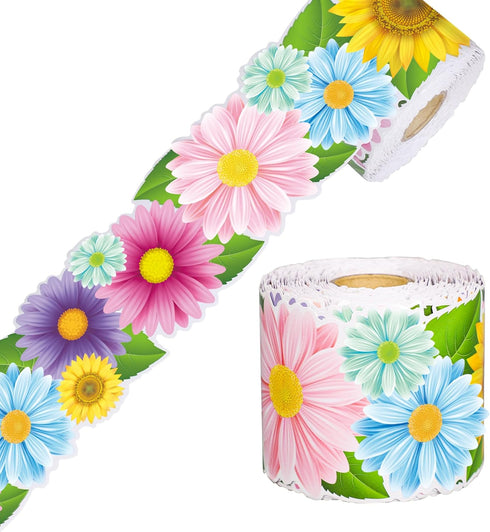 Augisteen Spring Bulletin Board Borders Daisy Flower Border Trim Classroom Bulletin Board Decoration Spring Floral Paper Cutouts for Spring Summer...