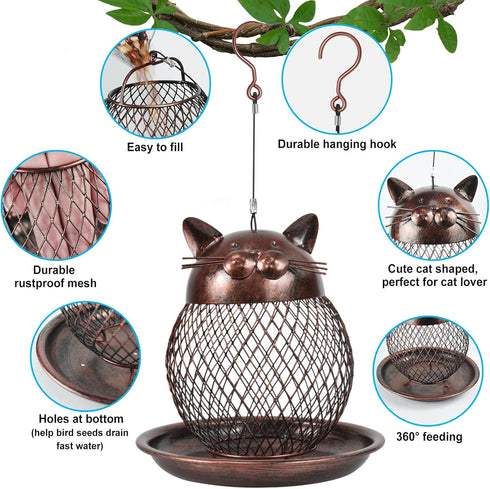 Outside Wild Bird Feeder, Heavy Duty Metal Frame Squirrel Proof Bird Feeders Hanging for Garden Yard Outdoor Decoration, Cute Cat Shaped...