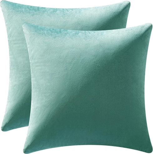MIULEE Pack of 2, Velvet Soft Solid Decorative Square Throw Pillow Covers Set Cushion Case for Spring Sofa Bedroom Car 18x18 Inch 45x45 Cm Aqua Gr...
