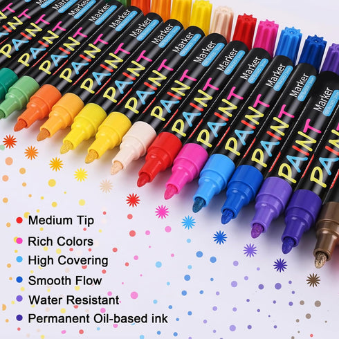 IVSUN Paint Pens Paint Markers,20 Colors Oil-Based Waterproof Paint Marker Pen Set, Never Fade Quick Dry and Permanent, Works on Rocks Painting, W...