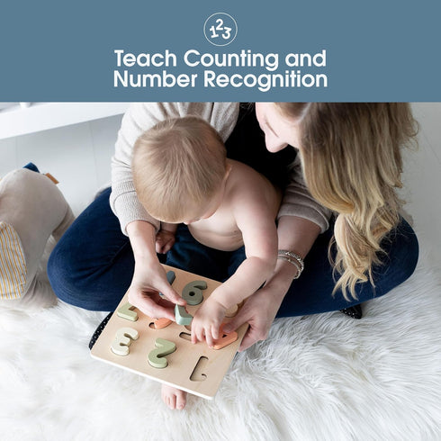 Pearhead Wooden 123 Numbers Puzzle, Colorful Preschool Counting Toy, Interactive Montessori Educational Learning Board, Gender Neutral Modern Baby...