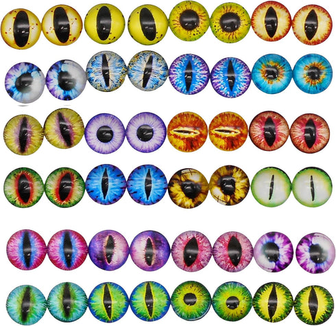 JJGQAZ 40PCS(20Pairs) 15mm Mixed Style Dragon Eyes Doll Eyes Half Round Glass Dome Cabochons for Doll Puppet or DIY Jewelry Making...