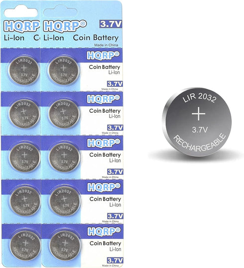 HQRP 10-Pack LIR2032 LIR2032H 3.7-Volt Lithium-Ion Rechargeable Cell Battery LIR-2032 LIR2O32 LIR-2O32...