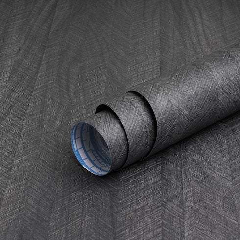 15.7"X118" Black Wood Wallpaper Peel and Stick Fishbone Textured Wood Contact Paper Self Adhesive Removable Wallpaper Waterproof Wallpaper for Bed...