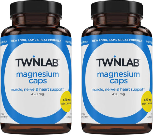 Twinlab Magnesium Caps - High Absorption Magnesium Supplement to Support Leg Cramps Relief - Magnesium Capsules for Stress Relief, 420 mg, 100 Cou...