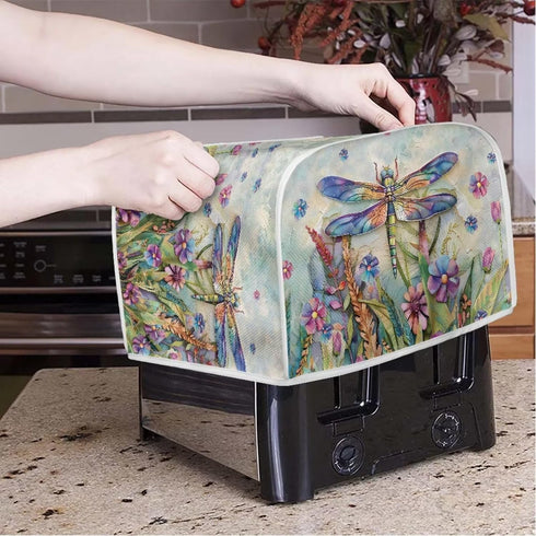 Dragonfly Daisy Print 2 Slice Toaster Covers Dust Protection Bread Maker Covers Toaster Oven Cloth Cover Kitchen Accessories Washable Appliance Co...