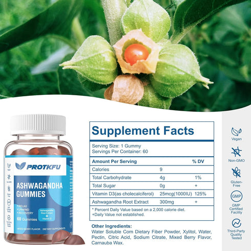 2 Pack Ashwagandha Gummies & Vitamin D Gummies Organic Aswangdha Supplement for Improve Sleep, Stress Relief & Mood Calm (Non-GMO, Gluten-Free & S...