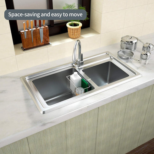 Kitchen Sink Sponge Holder, Super Sturdy Hooked Design Kitchen Sink Caddy Organizer for Dish Cloth, Soap Dishwashing Liquid Drainer, Rustproof & D...