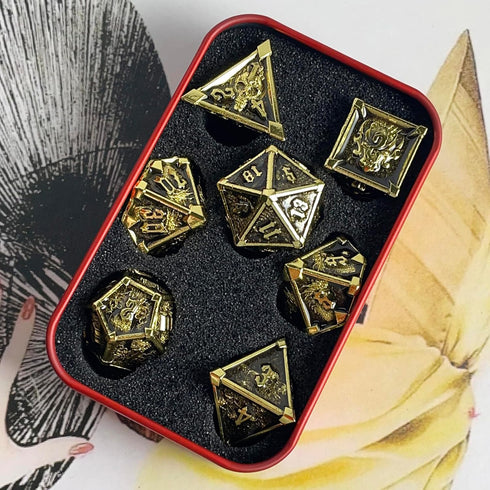 7 Pcs Metal DND Polyhedral Dice Set d&d D20 D12 D10 D8 D6 D4 with Box for Dungeons and Dragons Gifts Role Playing Dice Games Night (Style 5 Gold)...