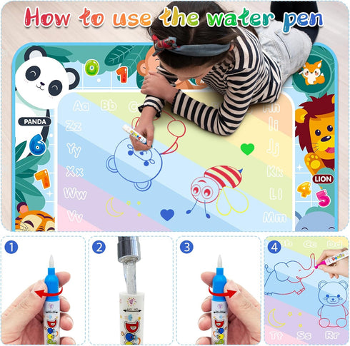 Water Doodle Mat Kids Water Painting Doodle Drawing Mat Toy Writing Mess Free Coloring Extra Large Magic Educational Toys for Boys Girls Age 2 3 4...