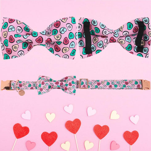 Valentine’s Day Dog Collar with Bow Tie, Valentine Bowtie Collar X-Large Girl Boy Dog, Valentine’s Day & Wedding Gift Pet Collar, Cotton Pink Coll...