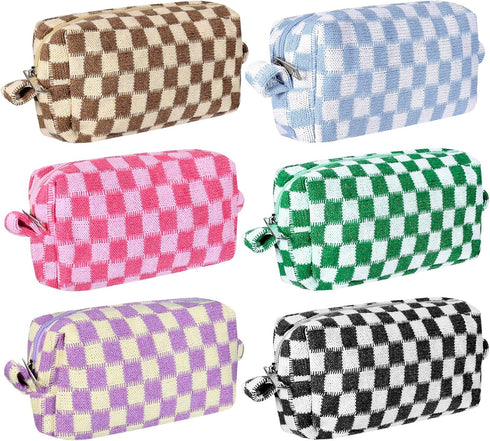 6 PCS Makeup Bag Pouch Checkered Makeup Bag Cosmetic Bag for Women Portable Zipper Make Up Pouch Travel Toiletry Bag Organizer Cute Makeup Brushes...