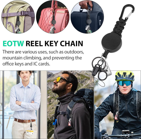EOTW 2 Pack Retractable Keychain Key Retractable Keychain Heavy Duty with 23.6” Steel Retractable Cord Carabiner Key Ring for Keys Black...