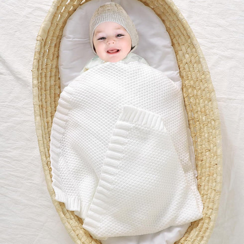 mimixiong Baby Blanket Knit Swaddle Blanket Soft Warm Crochet Neutral Receiving Unisex Baby Blanket for Boys and Girls White 40 x 30 inches...