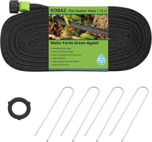 Flat Soaker Hose 15 ft Save 70% Water, Leakproof Design Double Layer Sprinkler Hose Drip Hose for Garden Bed...