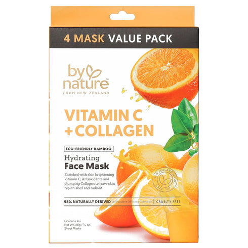 4pk Vitamin C + Collagen Hydrating Face Masks - Premium Face Mask Skin Care That Leaves Skin Replenished & Radiant - Moisturizing, Nutrient-Rich S...