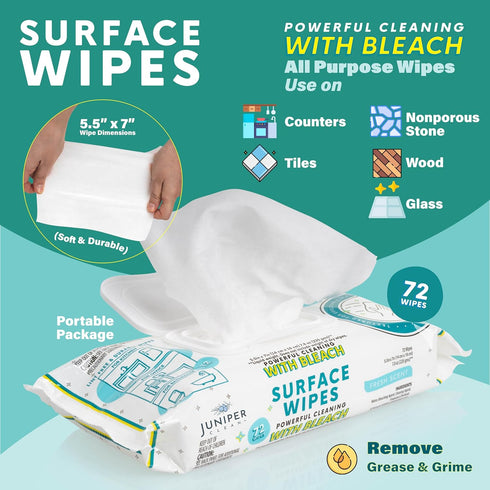 1 Pack Surface Wipes with Bleach, All-Purpose Cleaner for Bathroom, Kitchen, Office, 72 Count Soft Flow, Fresh Scent, Lint Free & Durable...