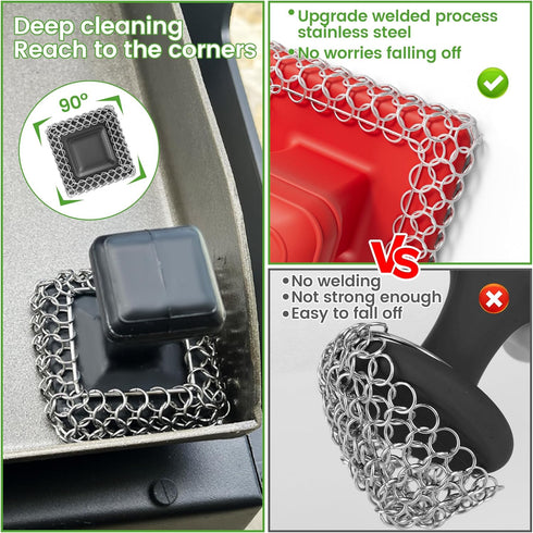 Cast Iron Scrubber & Scraper Kit - 316 Stainless Steel Cast Iron Cleaner - Chainmail Scrubber for Cast Iron Pans Skillets Sink Dish Scrub Chain Li...