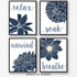 Simple Relax Soak Unwind Breathe Navy Blend Floral Prints, 4 (8x10) Unframed Photos, Wall Art Decor Gifts for Home Office Salon Lounge Bathroom Sc...