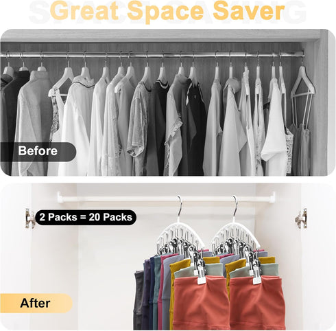 Legging Organizer for Closet, Metal Yoga Pants Hanger w/Rubber Coated 2 Pack w/10 Clips Hold 20 Leggings, Hangers Space Saving Hanging Closet Orga...
