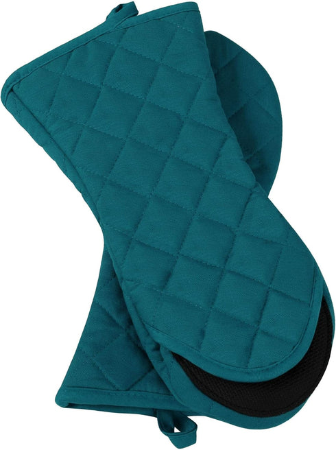 uxcell Canvas Oven Mitts, Heat Resistant Gloves Dutch Pot Holders, Non-Slip Grip, Cotton Inside Double Oven Gloves, with Hanging Loop, 1 Pair, Gre...