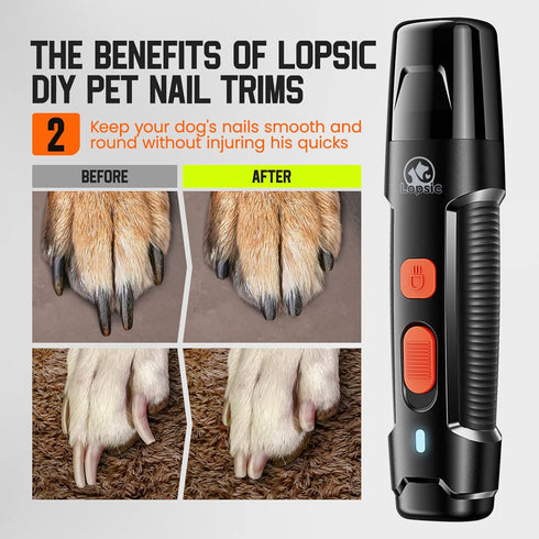 Dog Nail Grinder Upgraded Dog Nail Trimmers Clipper with 2 LED Light, 2 Speed Rechargeable Electric Pet Nail Grinder Quiet Low Noise for Small Med...