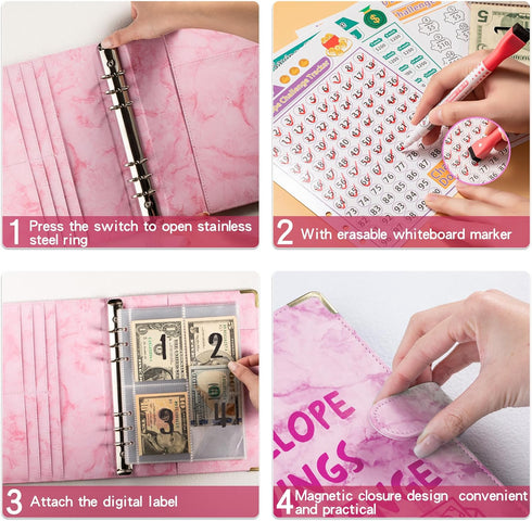 100 Envelopes Challenge Binder Savings Challenges Book, A5 Money Saving Planner Cash Envelope Budget Binder with Erasable Pen, Easy and Fun Way to...