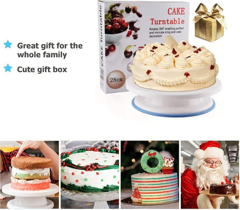 KNC 11 Inch Rotating Cake Turntable with 3x Icing Smoother, Cake Stand, Revolving Cake Stand,Cake Decorating Tools,White Baking Cake Decorating Su...