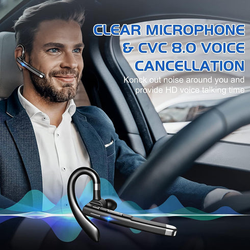 Bluetooth Headset,Wireless Bluetooth Earpiece V5.2 Hands-Free Earphones CVC 8.0 Noise Canceling with Dual-Mic for Driving/Business/Office, Compati...