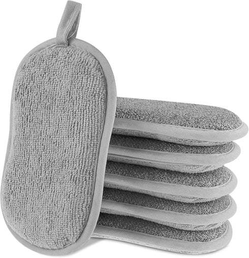 6 Pack Multipurpose Dish Scrubber Sponges, Non Scratch Sponge Microfiber Side for Dish Rough Side for Non Stick Cookware Reusable Sponge Scrub Spo...