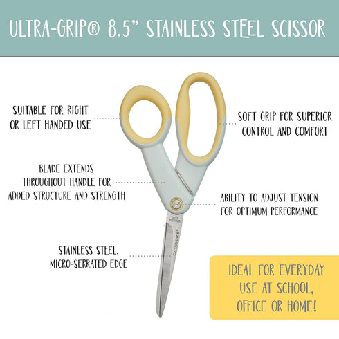 ECR4Kids ELR-13206 Cutting Edge Ultra-Grip 8.5" Precision Stainless Steel Scissors - Heavy Duty for Offices, Home, School, 8.5" Scissor, Assorted...
