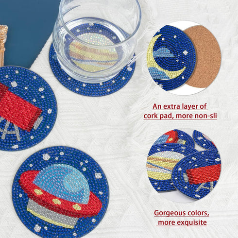 6 PCS Diamond Art Painting Coasters Kits, Starry Sky Picture Diamond Art Painting Coasters with Holder, Diamond Art Kits for Beginners Adults Art ...