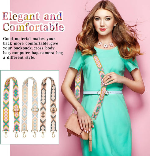 3 Pcs Purse Straps for Handbags Replacement Wide Shoulder Strap Adjustable Strap for Crossbody Bag Canvas Bag Women (Rhombus)...