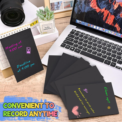 TINNIVI 6 Pads Black Sticky Notes, Large Sticky Notes 4 x 6 Inch, Post It Notes with 2 Metallic Pens, Black Self-Stick Note Pads for Teacher Stude...