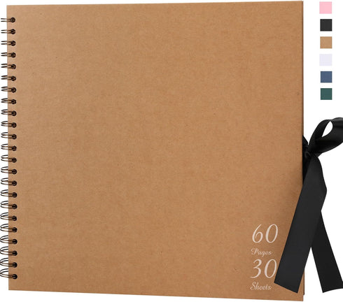 Scrapbook Album with 60 Pages Thick Kraft Paper, 8×8in Brown DIY Photo Book, Small Memory Book with Photo Corners for Baby Family Lovers Pets...