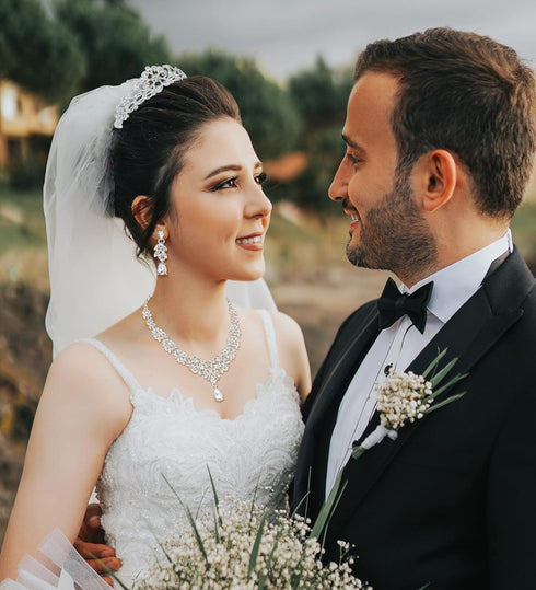 Kakonia Wedding Jewelry For Bride Bridesmaids Rhinestone Necklace Earrings Sets For Women Bridal Wedding Tiara Crown Silver Crystal Costume Prom J...
