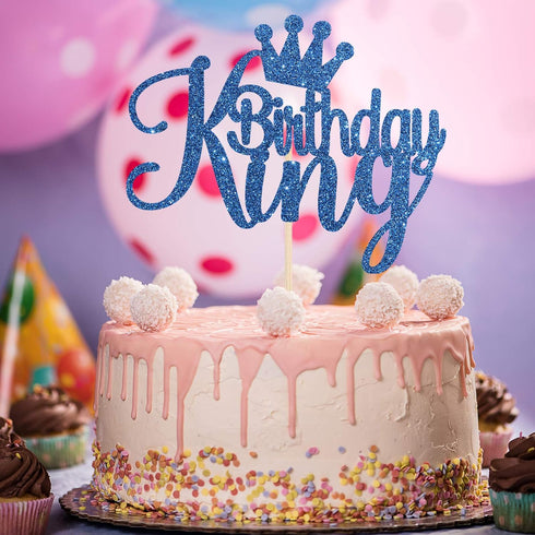 Blue Glitter King Birthday Cake Topper/Baby Shower/Boy Prince 1st 2nd 3rd 10th 13th 18th 21st 30th 40th 50th Birthday Cake Topper/Gender Reveal Pa...