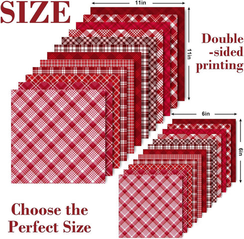 Whaline 24 Sheets Valentine Pattern Paper Red Buffalo Plaid Scrapbook Specialty Paper Double Sided Decorative Craft Paper For DIY Card Making Phot...