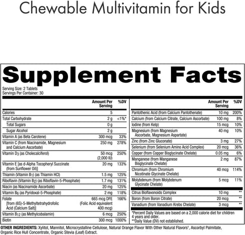 Dr. Mercola Chewable Multivitamin for Kids, 30 Servings (60 Tablets), 0g Sugar Per Serving, Natural Orange Flavor, Dietary Supplement, Supports Ov...