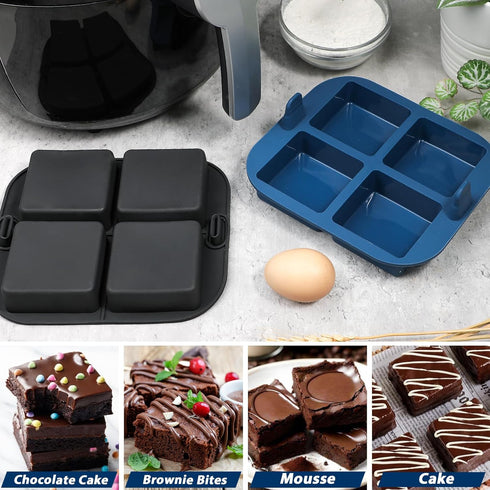 Webake Silicone Air Fryer Brownie Pan for Baking, Nonstick 2.6" Square Silicone Mold for S'mores, Cake Puck, Muffin, 4-Cavity Set of 2...