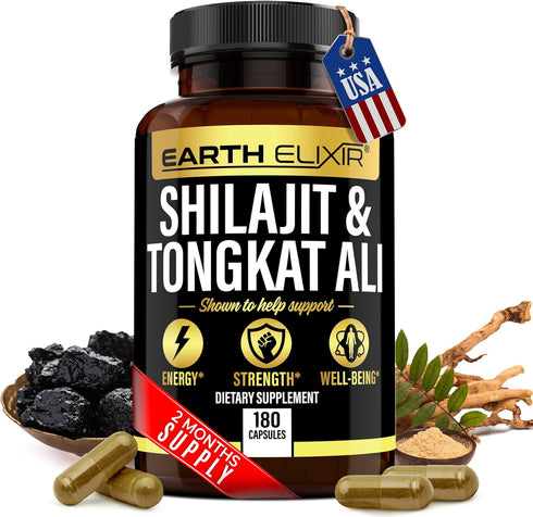 Shilajit 1000mg & Tongkat Ali 400mg (180 capsules) Made in USA-Shilajit Supplement (20% Fulvic Acid) Shilajit Pure Himalayan Organic & Tongkat Ali...
