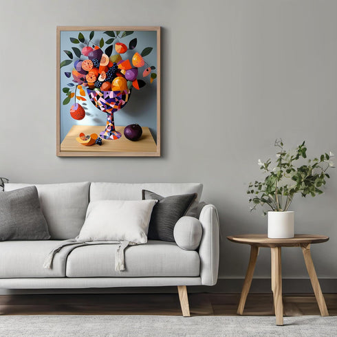Posterizer 1 pcs-Bright surreal fruit bowl with colorful fruits spilling out -1-Kitchen & Bar Art-Abstract & Modern Art- Art for Cafe, Restaurant,...