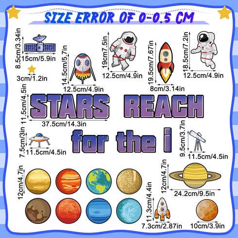68 Pcs Outer Space Classroom Bulletin Border Decoration Star Cutouts Planet Astronaut Spacecraft Instrument Cutout Reach for The Stars Cutouts for...