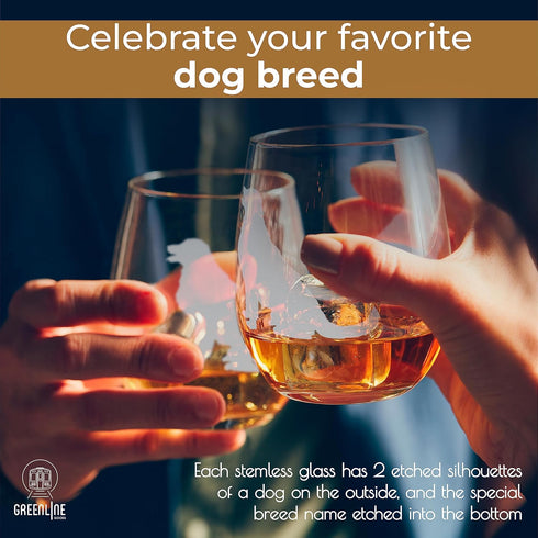 Golden Retriever Stemless Wine Glasses (Set of 2) | Unique for Dog Lovers | Hand Etched with Breed Name on Bottom...