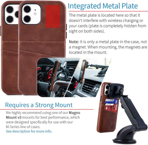 Dockem Wallet Case for iPhone 12 & iPhone 12 Pro: Built-in Metal Plate for Magnetic Mounting & 2 Credit Card Holders: 6.1" Exec M2, Smooth Synthet...