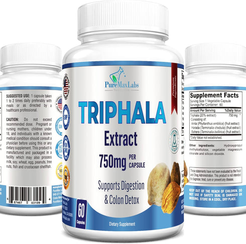 Triphala Capsules - Combination of Amla, Harada (Haritaki) & Bahera (Bibhitaki) - Digestion & Colon Support, Immune System Support - 60 Capsules...