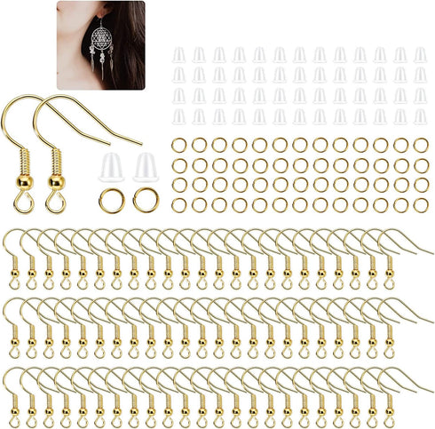 St. Kunkka 600 Pcs Hypoallergenic Earring Hooks Set - Gold Earring Making Kit with Backs & Jump Rings for Jewelry Making...