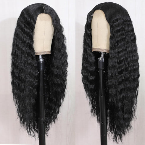 xccoco Curly Wig Long Black Wigs for Black Women Long Deep Wave Synthetic Lace Front Wig with 4" Simulated Scalp Natural Crimps Curl Middle Part H...