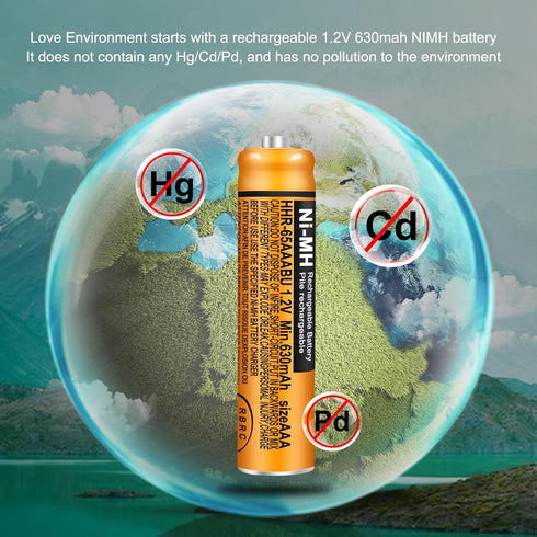 4 Pack HHR-65AAABU NI-MH Rechargeable Battery for Panasonic 1.2V 630mAh AAA Battery for Cordless Phones...
